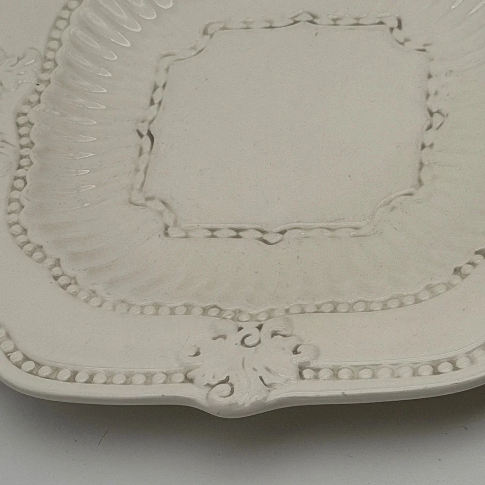 American Atelier Baroque 5286 White Ironstone Dinner Plate Scalloped Beaded 11.5